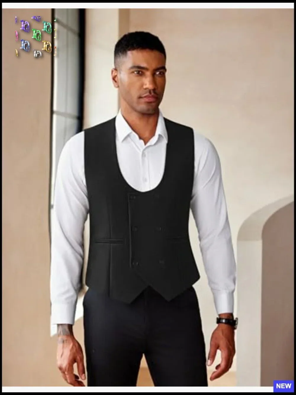 Slim Fit Double Breasted Dress Vest Formal Business Casual Waistcoat